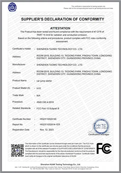 FCC Certificate