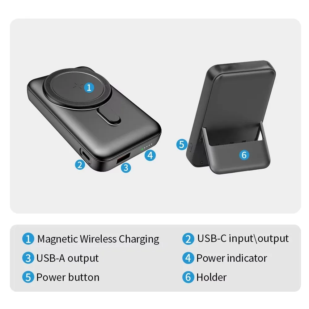 10000mAh Magnetic Wireless Power Bank with Phone Stand TU-W101-01 thumbnail 8