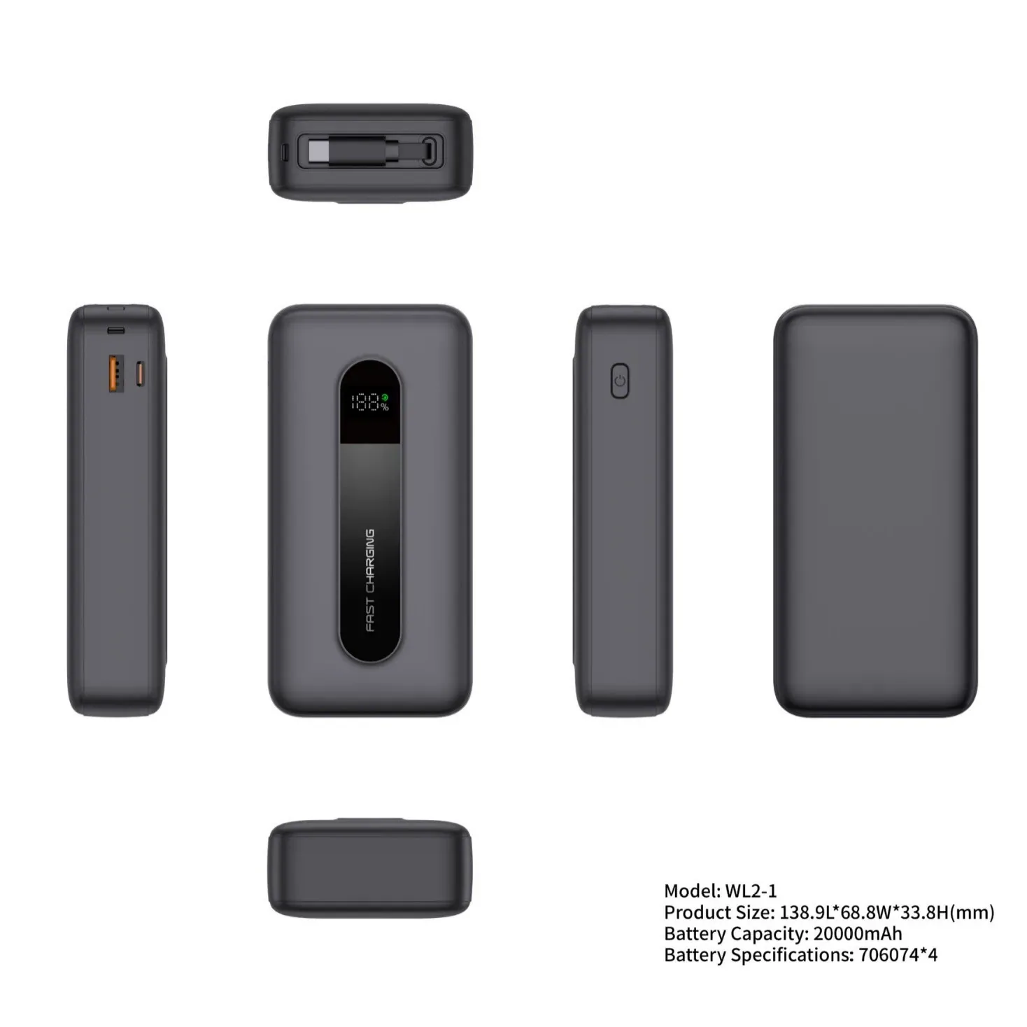 20000mAh 65W Retractable Cable Laptop Power Bank TU-WL02-65W thumbnail 5