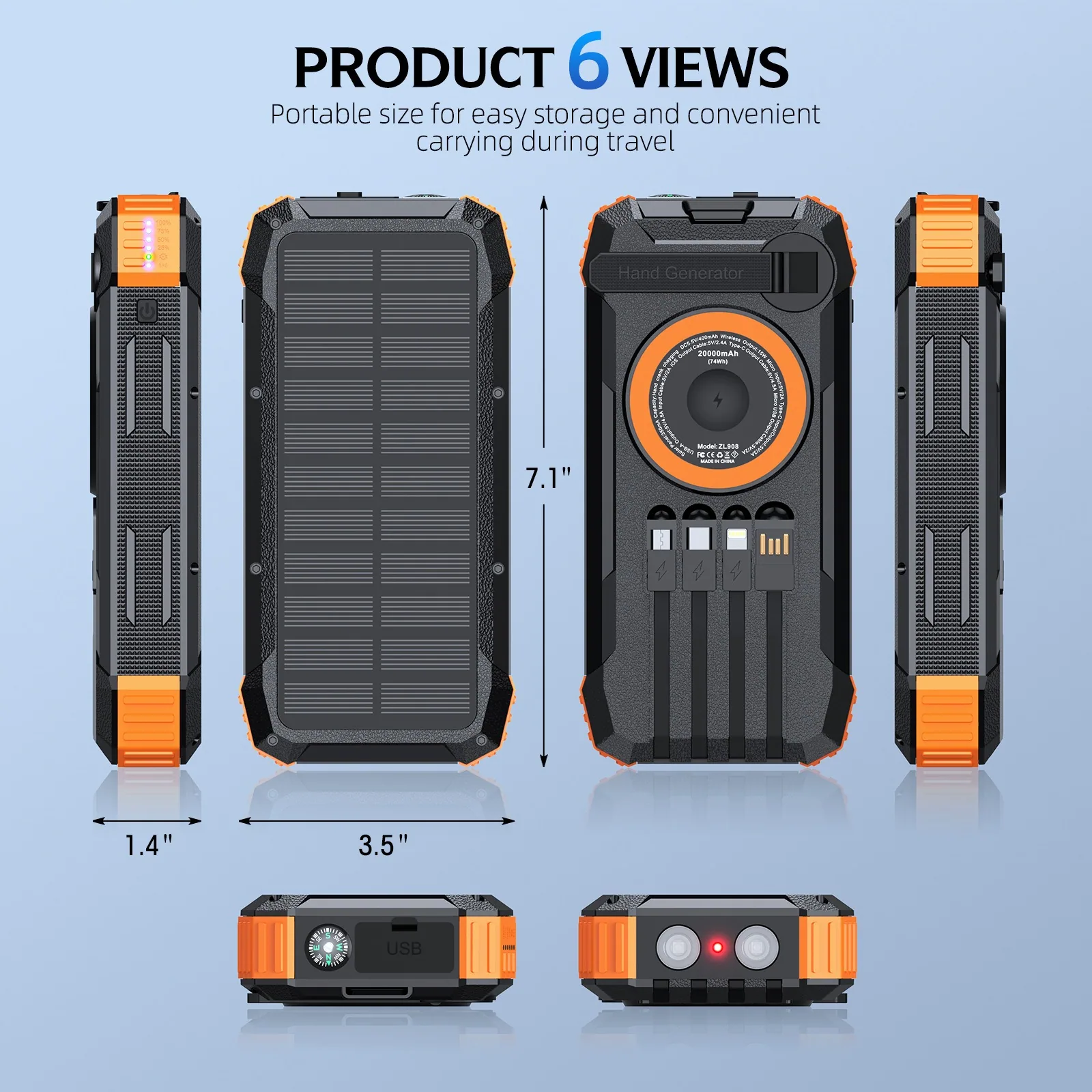 20000mAh Hand Cranked Solar Power Bank TU-ZL908A thumbnail 12
