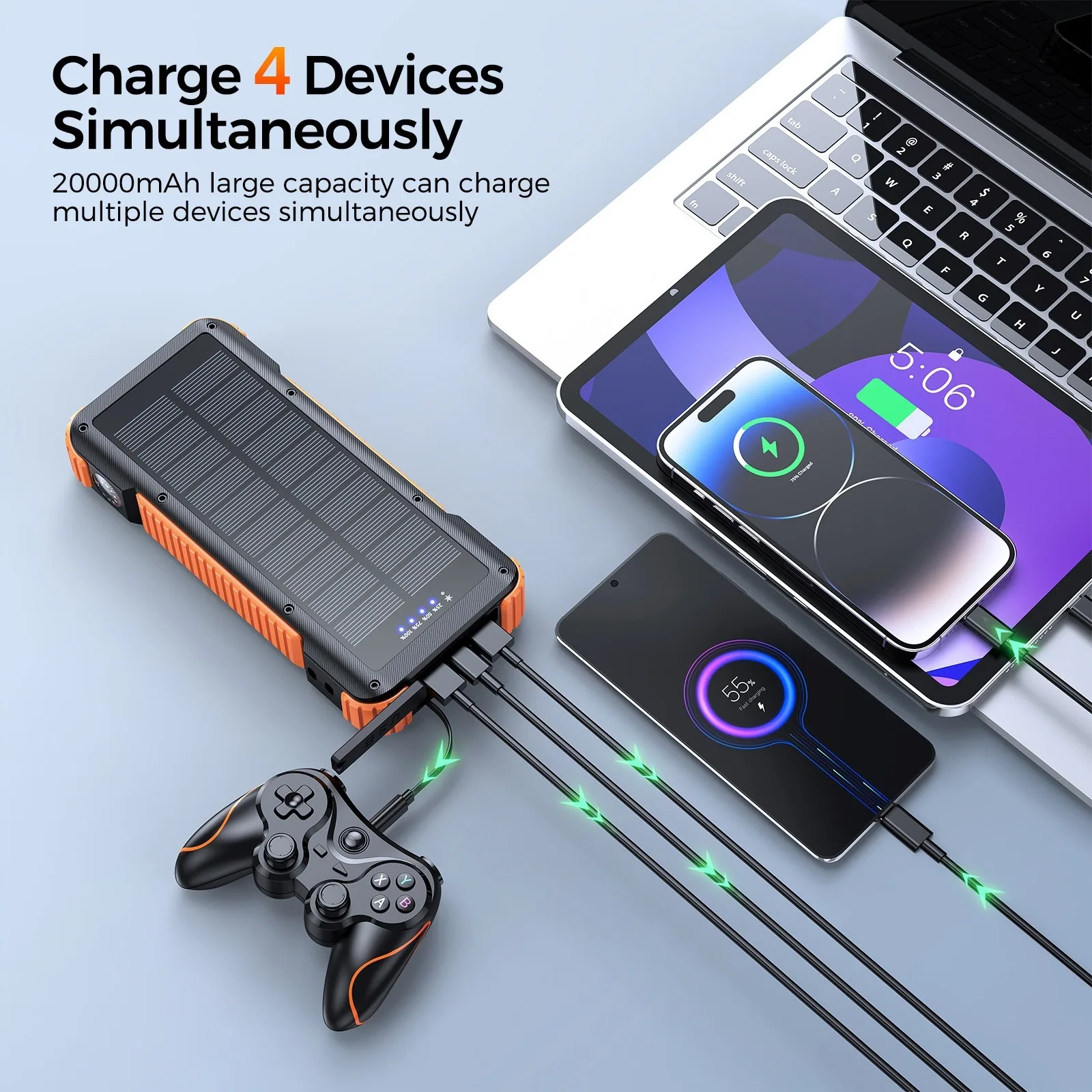 20000mAh Retractable Cable Solar Power Bank TU-ZL917 thumbnail 5